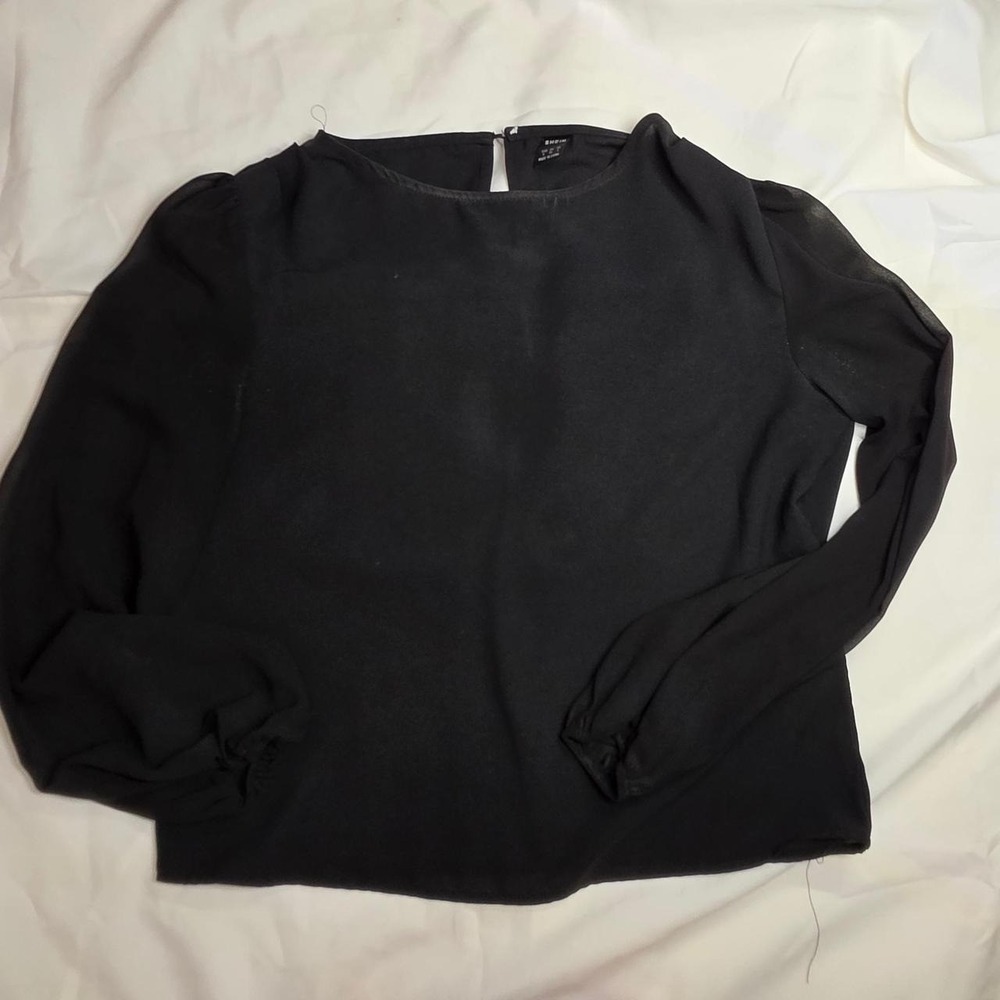 Shein Black Long Sleeve Keyhole Back Pearl Button Blouse Small US 4